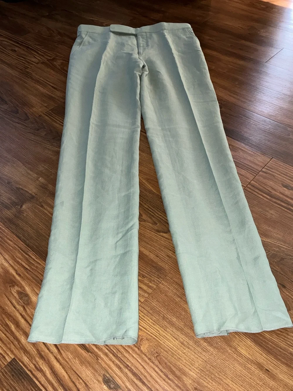Ralph Lauren Purple Label Mint Green Gregory Hand-Tailored Silk-Linen Trouser